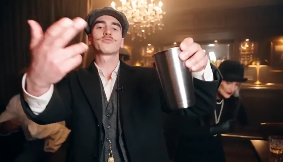 Burning Bridges AI video in a 1920s pub theme